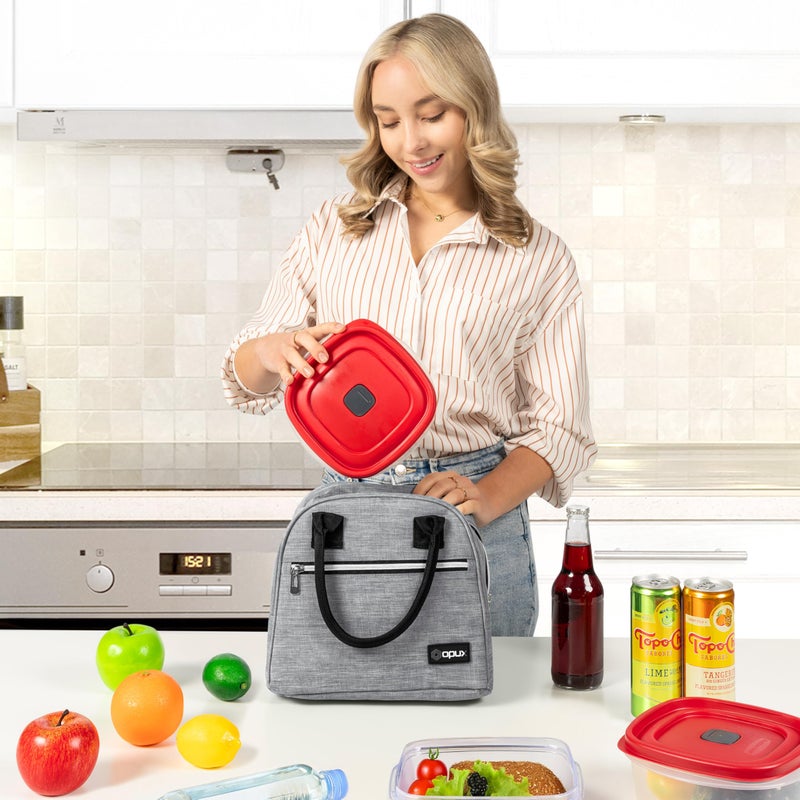 opux Premium Lunch Box for Women, Insulated Lunch Bag Tote Girls Kids Teen Adult, Cute Soft Cooler Container Work School, Reusable Thermal Food Meal Prep Organizer Pail Travel Beach, Heather Gray - Image 4